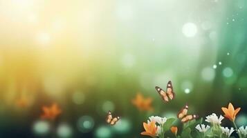 AI generated spring is a magic season. beautiful photorealistic wallpaper with copy space for text photo