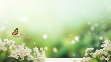 AI generated spring is a magic season. beautiful photorealistic wallpaper with copy space for text photo