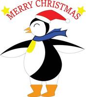 un linda pequeño pingüino disfrutando Navidad víspera y invierno nieve vector