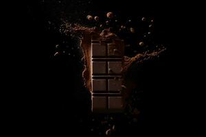 AI generated Chocolate splash cocoa creative poster. Neural network AI generated photo