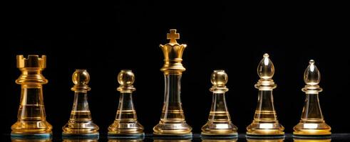 AI generated gold chess pieces on a dark background photo