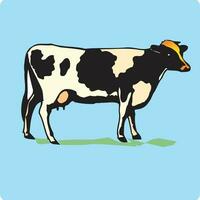 conjunto de Tres varios linda vacas negro y blanco colores. mano dibujado de colores de moda vector ilustraciones. gracioso caracteres. dibujos animados estilo. aislado en azul antecedentes