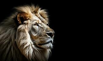 AI generated black background with white lion photo