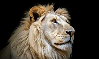 AI generated black background with white lion photo