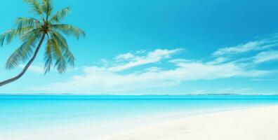 ai generado un imagen de un palma árbol en un blanco arenoso playa foto