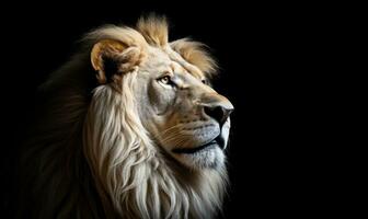 AI generated black background with white lion photo