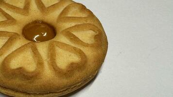 Pineapple jam biscuits, cookie neatly arranged and photographed on a plain white background photo