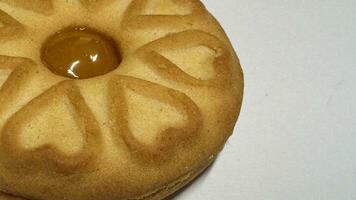 piña mermelada galletas, Galleta pulcramente arreglado y fotografiado en un llanura blanco antecedentes foto