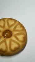 Pineapple jam biscuits, cookie neatly arranged and photographed on a plain white background photo