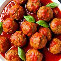 AI generated Meatballs in sweet and sour tomato sauce. Generative AI. photo
