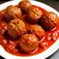 AI generated Meatballs in sweet and sour tomato sauce. Generative AI. photo