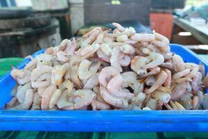 piles of fresh shrimp that have been peeled and sold at traditional markets photo