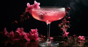 AI generated drinks  cocktail on pink background photo