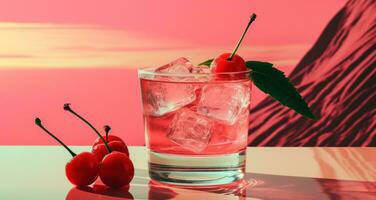 AI generated drinks  cocktail on pink background photo