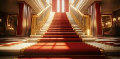 ai generado un imagen de un hermosa escalera en un lujo hotel foto