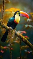 AI generated A stunningly beautiful toucan perches on a branch photo