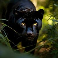 AI generated A sleek and powerful black panther prowls through the underbrush photo