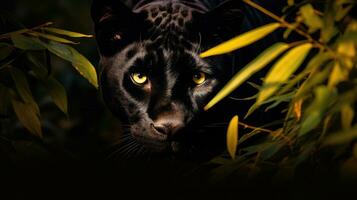 AI generated A sleek and powerful black panther prowls through the underbrush photo