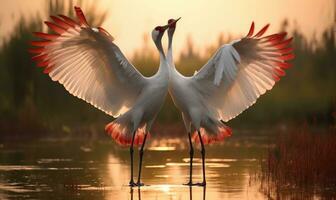 AI generated a pair of cranes take off photo
