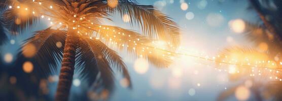 ai generado un palma árbol con fiesta luces en el antecedentes foto