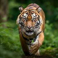 AI generated A majestic Bengal tiger, with its striking orange-and-black coat photo