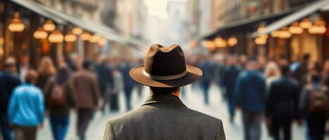 AI generated a man walking down the street in a hat photo