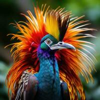 AI generated A close-up shot of a flamboyant bird of paradise photo