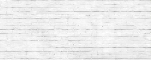 White brick wall texture panoramic backdrop. Home and office washed design background. Painted bricks wall photo