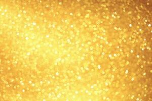 Golden sparkle glitters with bokeh effect and selectieve focus. Festive background with bright gold lights, champagne bubble. Christmas mood concept. Copy space, close up, texture, top view. photo