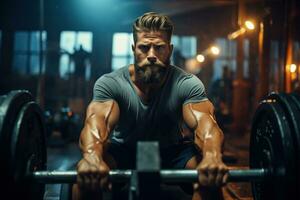 ai generado un hombre trabajando fuera en un gimnasio con moderno máquina. generativo ai. foto