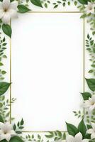 AI generated Green Leaf With White Flower Border Frame photo