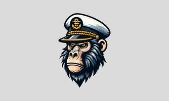 head monkey wearing captain hat vector design