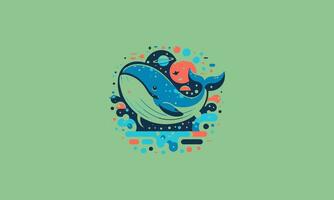 whale jump with background splash vector flat design