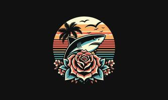 shark and rose vector tattoo design