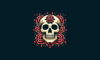 head skull with red rose vector flat design