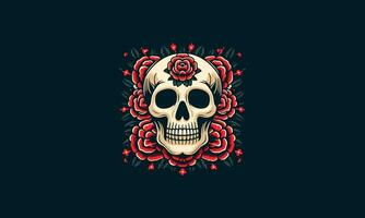 head skull with red rose vector flat design