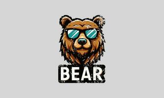 head bear wearing sun glass vector flat design