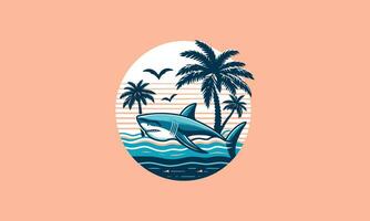 shark jump with palm vector illustration flat design