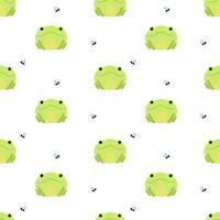 Seamless pattern with cute frog with insects. vector