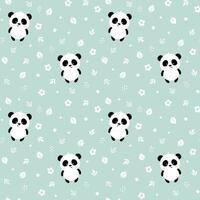 Seamless pattern with cute panda, flowers, leaves and hearts. Perfect for wallpaper, gift paper, template fill, fabric vector