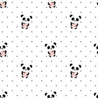 Seamless pattern with cute panda with pink hqert. Perfect for wallpaper, gift paper, template fill, fabric vector