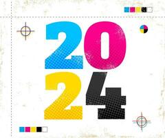 Vector vintage poster with 2024 in CMYK style. Retro poster for new year 2024