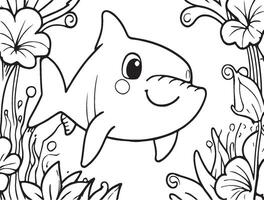 Cute Shark coloring page vector