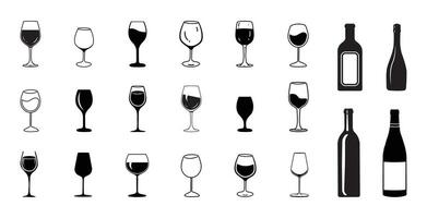 wine glass and bottle silhouette vector