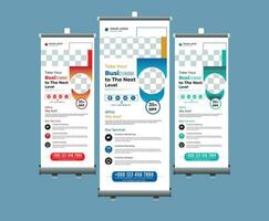 Roll up banner template for business, rad and black geometric shapes and gradient color vector