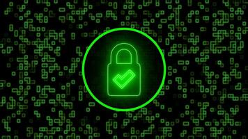 Secure Padlock Icon Neon Glow on Green Tech Digital Background video