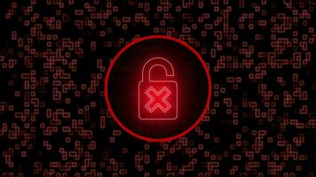 Insecure Padlock Icon Neon Sign Message on Red Tech Digital Background video