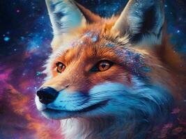 AI Generated portrait of cosmic fire nine tail fox, dynamic posture, realistic texture detailing, unrealistic, natural vibrant lighting photo