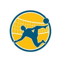 Footvolley Player Kicking the Ball Inside Circle Mascot Retro vector