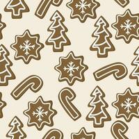 Seamless pattern with hand drawn gingerbread cookies. Background with traditional Christmas pastries. Winter doodles vector